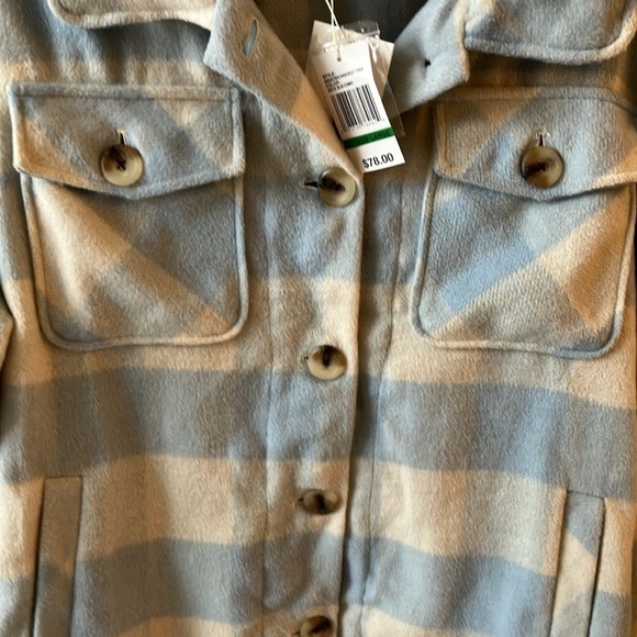 NWT: Kensie Jeans blue/cream SHACKET oversized plaid button up-pockets~size L - Picture 4 of 13